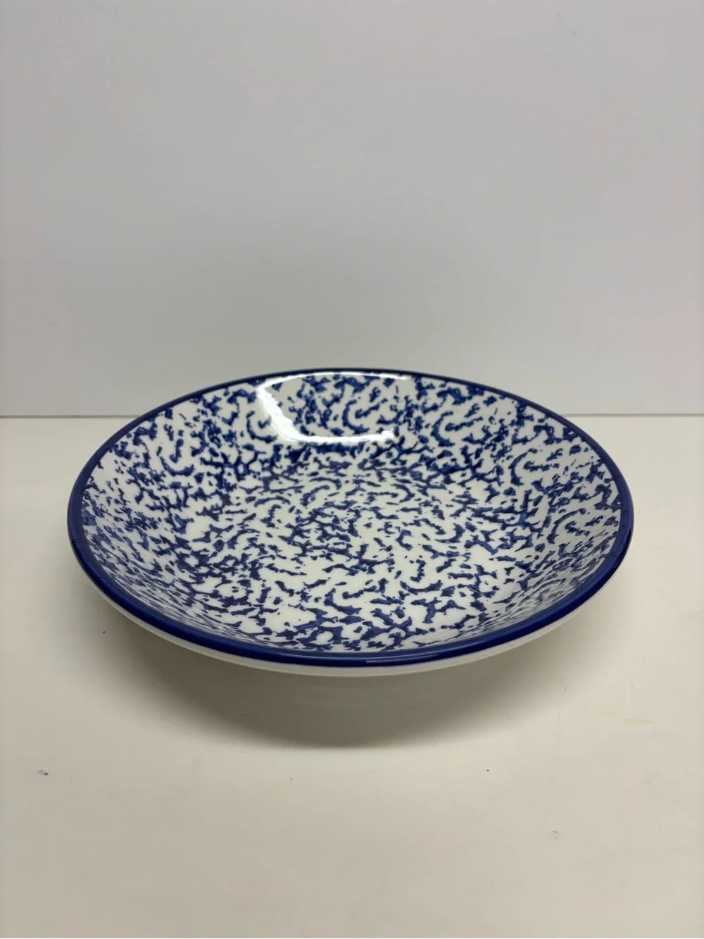 Crate & Barrel Blue White Splatterware Ceramic Serving Bowl Italy